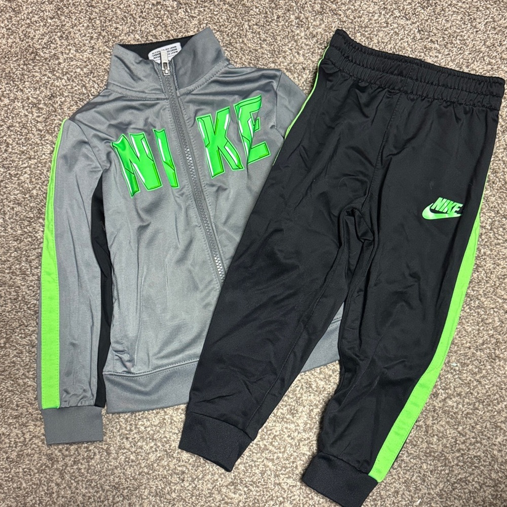 Nike Kids' Gray Green and Black Jogger Set with Green Accents